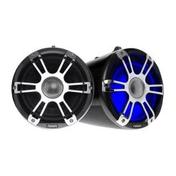 FUSION Marine Speakers SG-FT88SPWC 8.8" 330 Watt Coaxial Wake Tower Sports Speakers, Silver/Chrome Sport Grilles, With White Or Blue LED Illumination