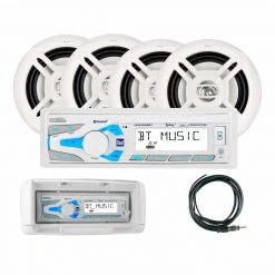 DUAL Marine Stereo Systems MXCP494BTS Marine Digital Media And Bluetooth Receiver Package With 4 Speakers And Splash Guard